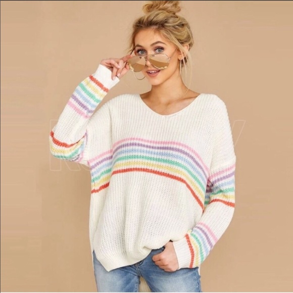 KJANSY Sweaters - Rainbow Cream Stripe Sweater Top
